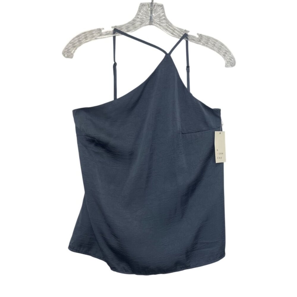 A New Day One Shoulder Asymmetrical Shirt Tank Medium Gray New Summer